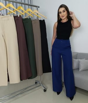 Calça Alfaiataria Wide Leg Feminina Importada Elegante