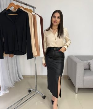 Camisa Slim Feminina em Linho Sintético com Elastano – Elegância e Praticidade