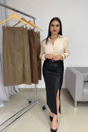 Saia Midi Resinada Importada Flanelada com Fenda (1)