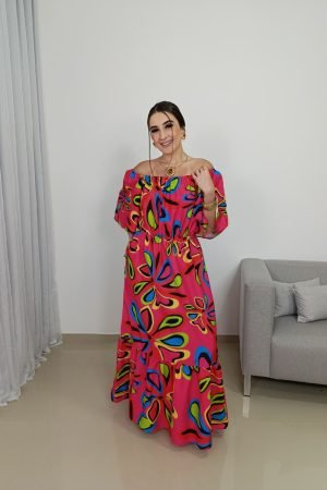 vestido fluity longo, vestido ombro a ombro, vestido estampado feminino, vestido com elástico na cintura, vestido fluity verão