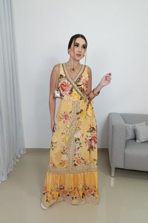 Vestido Longo Indiano em Seda Estampada