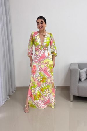 Vestido Longo Multi Formas em Poliamida Estampada