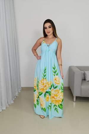 Vestido Longo Tropical em Viscolinho Feminino