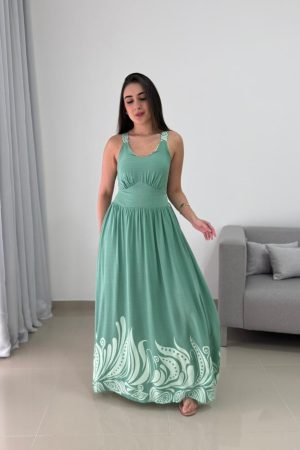 Vestido Longo Verde Estampado