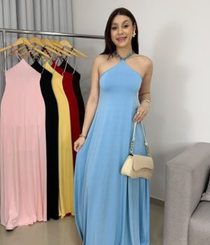 Vestido Safira em Poliamida Importada – Sofisticação em Detalhes