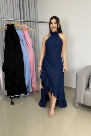 Vestido em Viscolinho Pré-Lavado Costas Nuas – Frescor e Sofisticação
