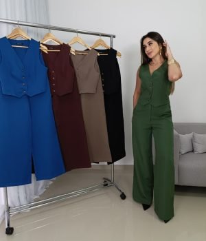 Conjunto Alfaiataria Feminino com Colete e Calça Pantalona